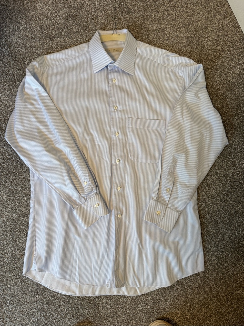 Ermenegildo Zegna Classic Men's Light Blue Pinstripe Dress Shirt 15 1/2”
